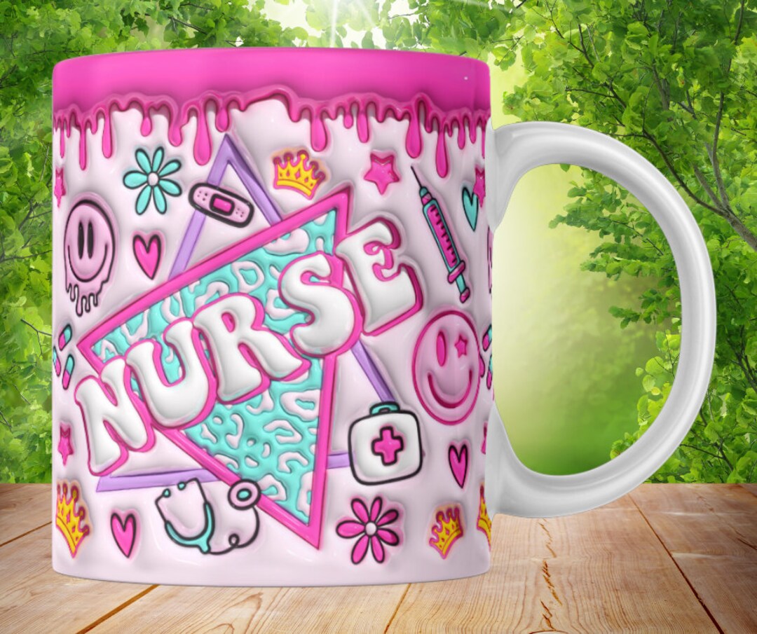 Pink and Cute Nurse Mug 3D Inflated Wrap Around Mug Design Template