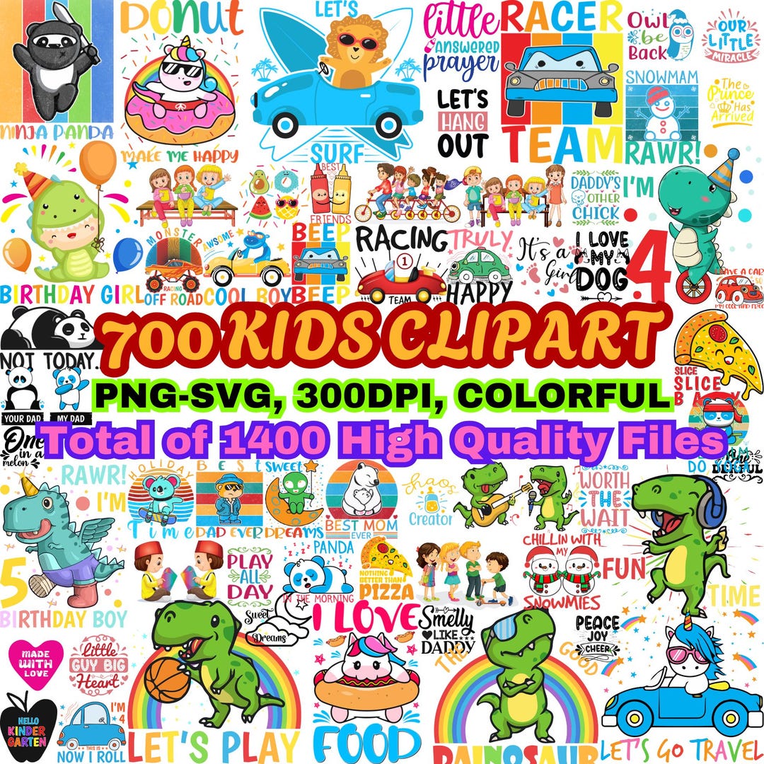 Kids Cartoons Clipart Bundle: 700 PNG SVG Files (digital Download ...