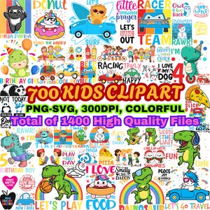 Kids Cartoons Clipart 700 PNG SVG Bundle File, Colorful Collection, Clipart for Cricut, Silhouette, Graphics, Laser Cut, SVG Vector, 300dpi