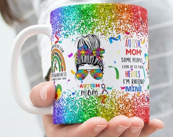 Taza de concientización, diseño digital envolvente, 11 oz y 15 oz, sublimación, amor al autismo, salud mental, taza de apreciación del autismo