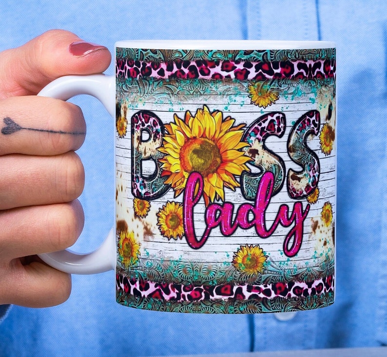 Boss Lady Mug Template: Sunflower Design, 11oz & 15oz (Digital Download) image 3