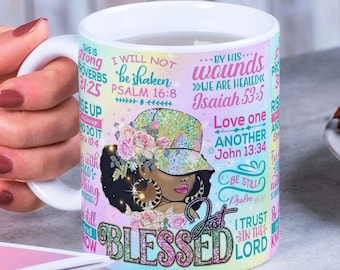 Just Blessed Mug Sublimation Digital Designs, Bible Verse Mug Wraps, 11oz & 15 oz Mug Design, Positive Quotes, Bible Prayer Mug