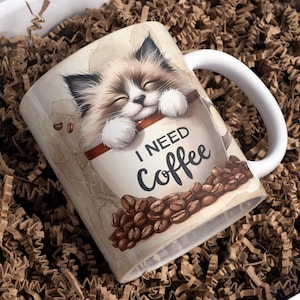 Cat Lover Mug Design: Kitty Coffee Cup PNG (Digital Download)