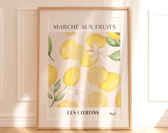 Zitronen Druck Fruit Market Wandkunst | Zitrus Vintage Poster Bild | Boho Kunst | Digitaler Download | Geschenk Küche Deko Wohnung Sie