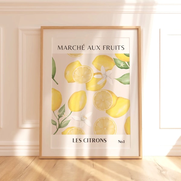 Lemon Print Fruit Market Wall Art | Citrus Vintage Poster Picture | Boho Art | Digital Download | Gift Kitchen Decor Apartment You