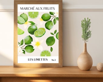 Limetten Druck Fruit Market Wandkunst | Limette Vintage Poster Bild | Boho Kunst | Digitaler Download | Geschenk Küche Deko Wohnung Sie