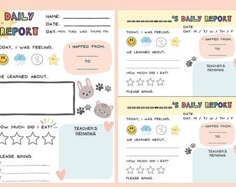 Printable Preschool Daily Report Card | Preschool Report Card | Toddler Daily Log | Printable Daycare Daily Log | Kindergarten Daily Report