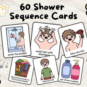 Tarjetas de secuencia para la ducha para niños / Necesidades especiales / Autismo / Habilidades para la vida / Ayuda para el entrenamiento de la independencia / Tabla imprimible / Comunicación visual