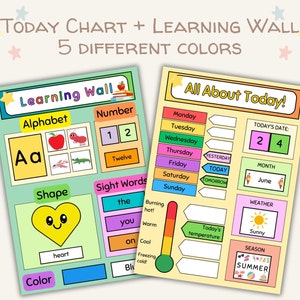 Gráfico de hoy / Tablero de la mañana / Muro de enfoque / Hora del círculo / Muro de aprendizaje / Escuela en casa / Montessori / Preescolar / Niño pequeño / Tablero de aprendizaje