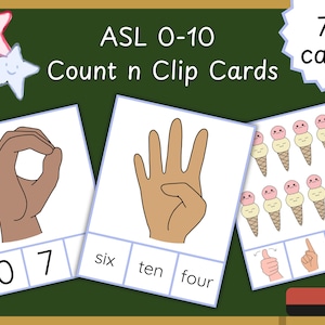ASL Numbers 0-10 Count and Clip Cards | American Sign Language Math | Learn to Count Toddlers Preschool Special Needs Educational Printables