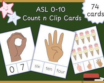 ASL Numbers 0-10 Count and Clip Cards | American Sign Language Math | Learn to Count Toddlers Preschool Special Needs Educational Printables