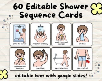 Editable Text Shower Sequence Cards for Boys | Boardmaker | Visual Communication Aid | Editable Slides | Autism AAC Aids | Visual Schedule