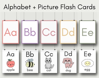 Alfabet-flitskaarten | ABC-flashkaarten | Peuter voorschoolse printables | A-Z-kaarten | Kinderdieren | Brieven | Direct downloaden | Thuisschool