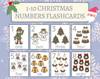 1-10 Christmas Numbers Flashcards | Count to 10 | Preschool Homeschool Montessori Numbers | Kindergarten Math | PreKClassroom Counting Cards