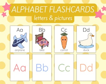 Karty ABC Flashcards | Karty alfabetu Flash Cards do druku | Zasób do wczesnej nauki w przedszkolu | Karta edukacyjna do nauki w domu w klasie fonetycznej A-Z PDF