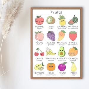 Affiches éducatives bilingues français et anglais sur les fruits et les légumes | Posters d'apprentissage du français | Téléchargement instantané | Imprimables pour l'école à la maison