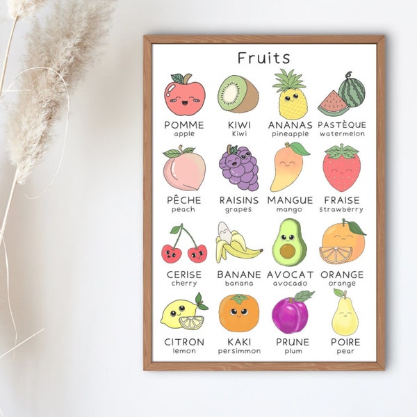 French and English Bilingual Fruits and Vegetables Educational Posters | French Learning Posters | Instant Download | Homeschool Printables