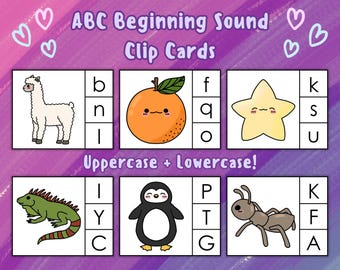 26 Alphabet Clip Cards | ABC Phonics Matching Game | Beginning Sounds Letters | A-Z Preschool Montessori Printables | Uppercase Lowercase