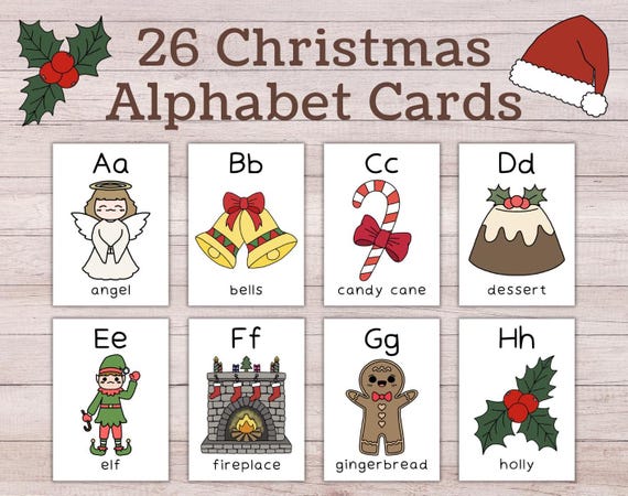 26 Weihnachtsvokabeln Alphabet Karteikarten | Vorschulweihnachten