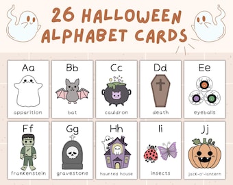 26 Halloween Alphabet Flashcards | Halloween ABC A-Z Flashcards | Preschool Homeschool Montessori Printables | Vocabulary | Learn ABCs PreK