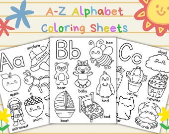 A-Z ABC Alphabet Coloring Pages | Preschool Printable Coloring Sheets | Phonics Coloring Worksheets for Kids | Homeschool Resource | PreK