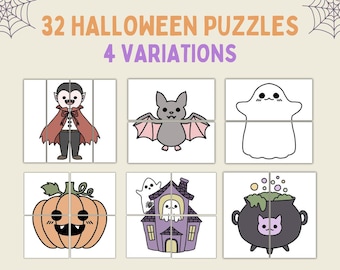 32 puzzle di Halloween / Puzzle per bambini piccoli / Attività di gioco di abbinamento per la scuola materna / Materiali didattici stampabili / Festa di Halloween / PreK
