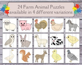 24 puzzelstukjes boerderijdieren | Hulpmiddel voor thuisonderwijs voor peuters | Printables voor kleuters | Leren Montessori | Puzzelactiviteit | Kleuterschool