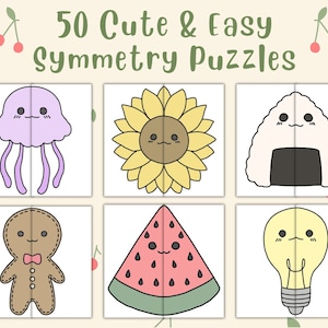 50 Cute Easy Symmetry Puzzles | Preschool Toddler Matching Game Activity | Montessori Printables for Kids | Homeschool Resource | Learning