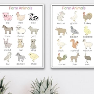 24 Farm Animals Poster | Educational Posters | Montessori Printables | Domestic Animals | Homeschool | Learning | Nursery | Classroom Decor