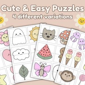 50 Cute Easy Puzzles | Toddler Puzzles | Food Objects Animals Matching Game | Homeschool Kids Activity Printables | Symmetry Puzzles | PreK