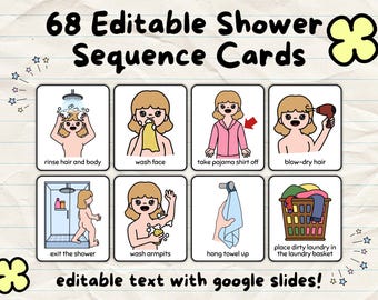 Editable Text Shower Sequence Cards for Girls | Boardmaker | Visual Communication Aid | Editable Slides  | Autism AAC | Visual Schedule