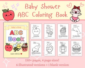Baby Shower ABC Coloring Book | Baby's First ABC Book | Coloring Pages | Party Learning Games | Alphabet Printables | Baby Shower Gift Ideas