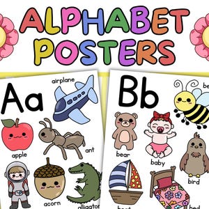 Cartazes do alfabeto pré-escolar | Quadros de palavras com sons iniciais | Cartaz de parede educativo | Decoração de sala de aula para educação domiciliar | PDFs de alfabeto de A a Z para jardim de infância