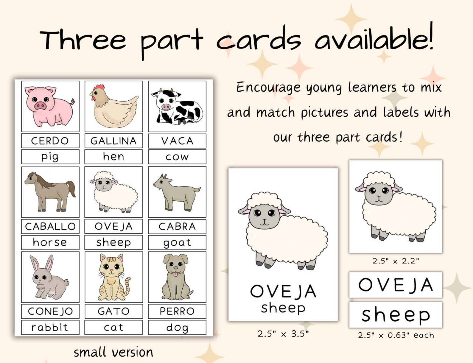 24 Spanish and English Bilingual Farm Animals Flashcards | Preschool ...