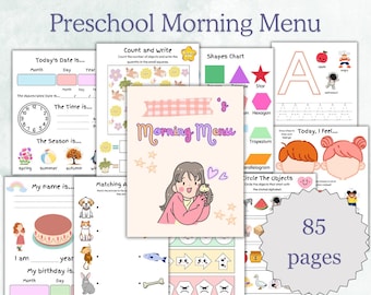 Preschool Morning Menu | Homeschool Curriculum Printable | Kindergarten Homeschool Menu | Preschool Worksheet | Alphabet | Tracing | Toddler