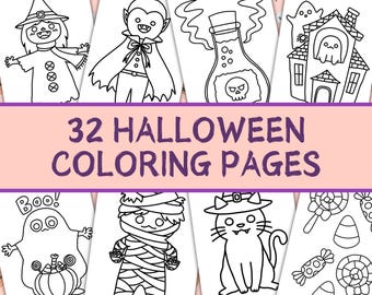 32 schattige Halloween-kleurplaten | Kleurboek voor kinderen | Homeschool kawaii printables voor kleuters | Kleurplaten | Activiteit Halloweenfeest