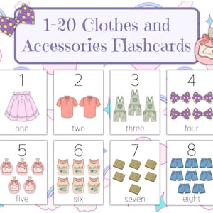 1-20 Clothes and Accessories Numbers Flashcards | Learn to Count | Toddler Preschool Math | Montessori Homeschool Printables | Kindergarten