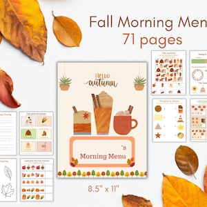 Fall Morning Menu | Thanksgiving Preschool Morning Menu | Homeschool Curriculum | Autumn | Toddler Worksheets | Homeschool Binder Inserts