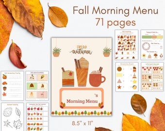 Fall Morning Menu | Thanksgiving Preschool Morning Menu | Homeschool Curriculum | Autumn | Toddler Worksheets | Homeschool Binder Inserts