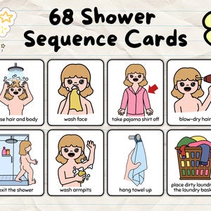 Shower Sequence Cards for Girls | Special Needs | Autism AAC Life Skill | Independence Training Aid | Printable Chart | Communication Visual
