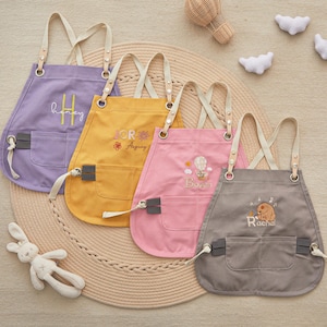 Personalized Kids School Aprons - Custom Embroidered Cooking & Art Aprons with Pocket, Toddler Kitchen Aprons, Little Chef Aprons