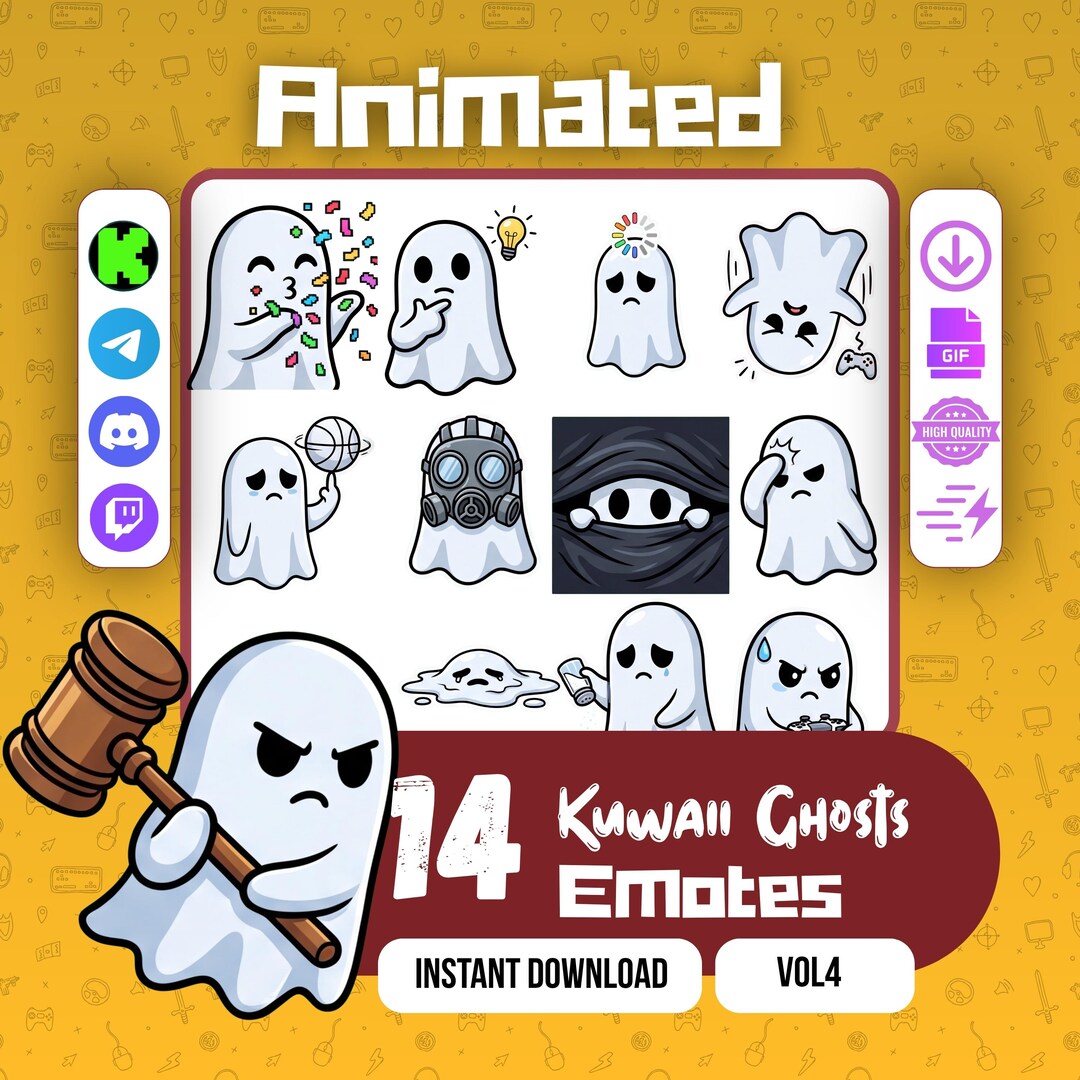 Streamer Gh0st 14 Animated Kawaii Ghost Emotes for Twitch Discord Kick - Cute Spooky ...