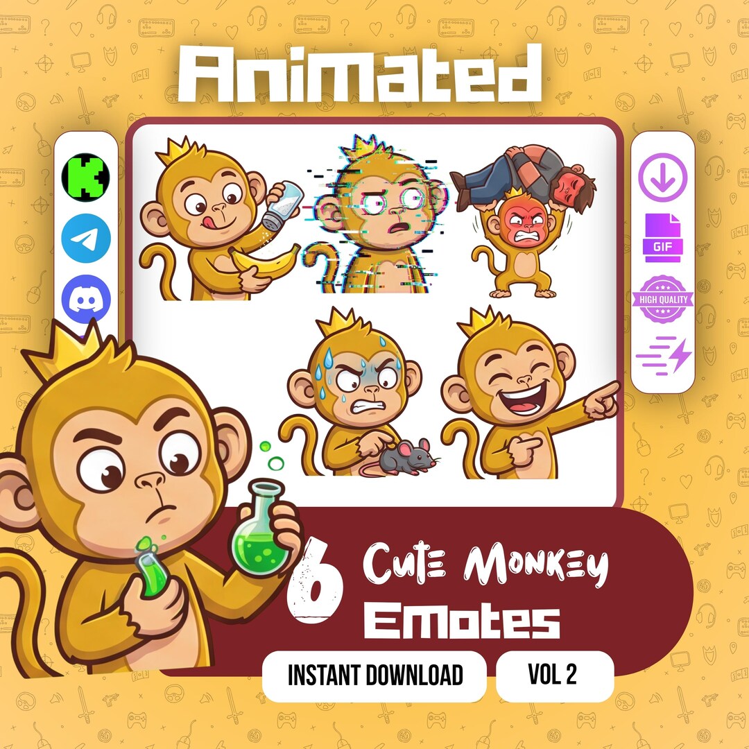 Animated Monkey Emotes for Twitch Discord | Funny Animal Stream Gifs ...