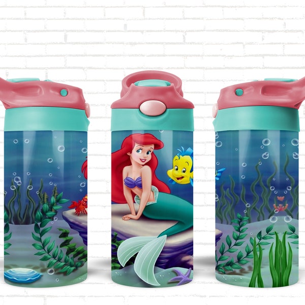 12oz Sippy Kid Cup, Little Mermaid kid cup, straight sided kid cup, Little Mermaid sippy cup, Little Mermaid sublimation, cup sublimation