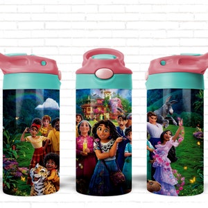 Copo infantil com canudinho de 12 onças, copo infantil Encanto, copo infantil de lado reto, copo com canudinho Encanto, sublimação Encanto, sublimação de copo infantil, copo Encanto