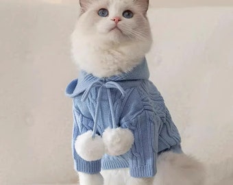 Pink Creamy Blue Classic Herbst Strickgarn Hund Jumper Outfit, Sphynx Katze Kleiner Hund Pullover, haarlose Katze Kleidung, Haustiere Geschenk, Hundekleidung