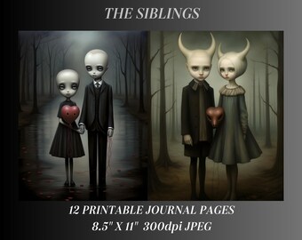 Dark Creepy Surreal Folk Art Ephemera, Printable Art, Melancholy Kids, Instant Download, Surrealism Fantasy Horror, Surreal Horror Portrait