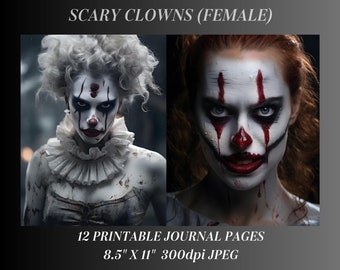 Scary Clowns Junk Journal Ephemera, 12 Halloween Clown Scrapbooking Images, Spooky Creepy Graphics, Instant Digital Download, Commercial Use