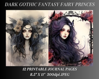 Dark Gothic Fantasy Fairy Princess, Scrapbooking Ephemera, Pagine di diario di Halloween, Ritratti di principesse gotiche, Diario spazzatura, Arte stampabile