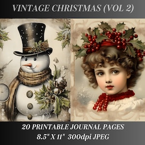 Vintage Christmas Junk Journal Kit 2, Merry Christmas Junk Journal Pages, Santa Scene Junk Journal Printable Paper, Digital Art Scrapbooking